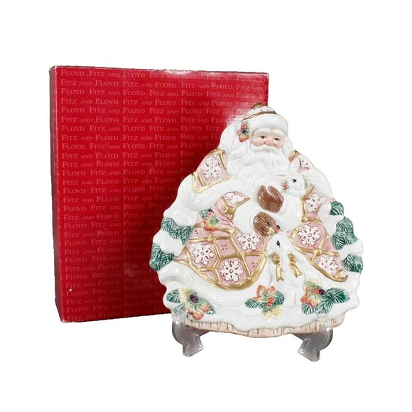 Fitz And Floyd 10 x 9 Cream Red 19/1222 Snowy Woods Santa Serving Plate - Picture 1 of 4